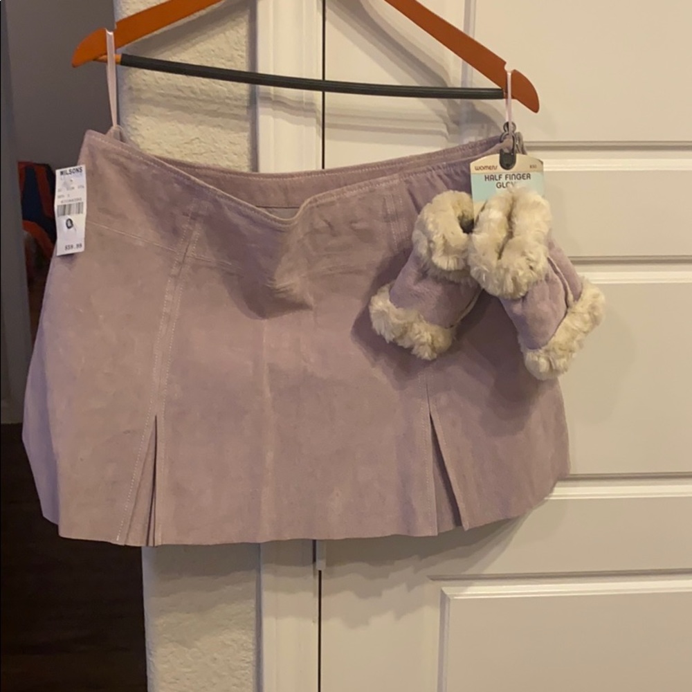 NWT ,Leather skirt with matching gloves .